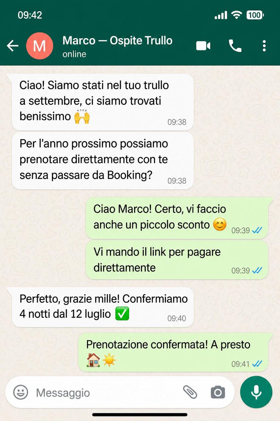 Marco — ospite Booking che ha prenotato direttamente l'anno seguente.