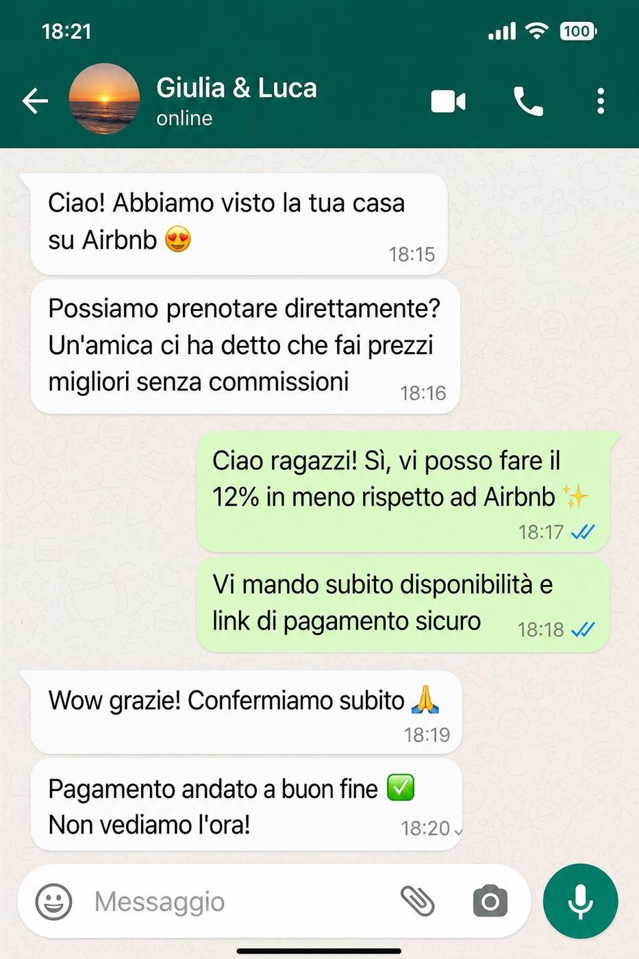 Giulia & Luca: prenotazione su passaparola con il 12% in meno.